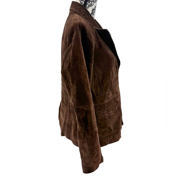 Bernardo Genuine Suede Leather Jacket Brown Zip Front Tailored Classic Luxe, M - Picture 4 of 13